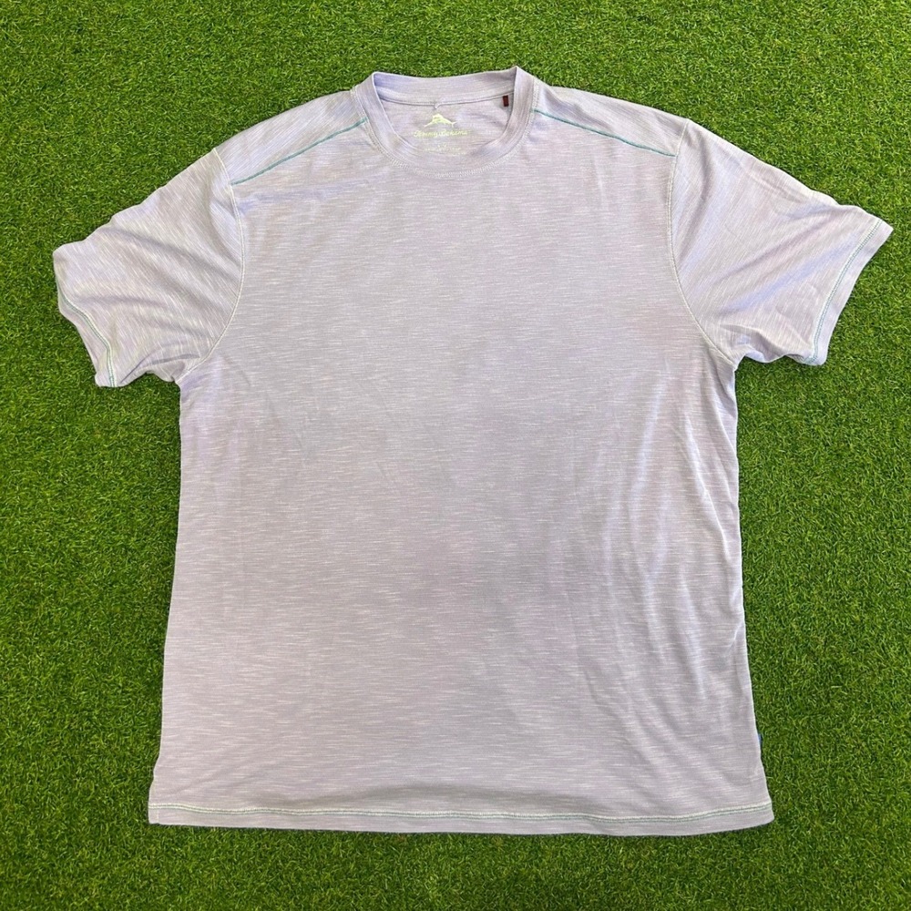 Tommy Bahama Mens Large Purple Textured Slub Short Sleeve T-Shirt Crew Neck